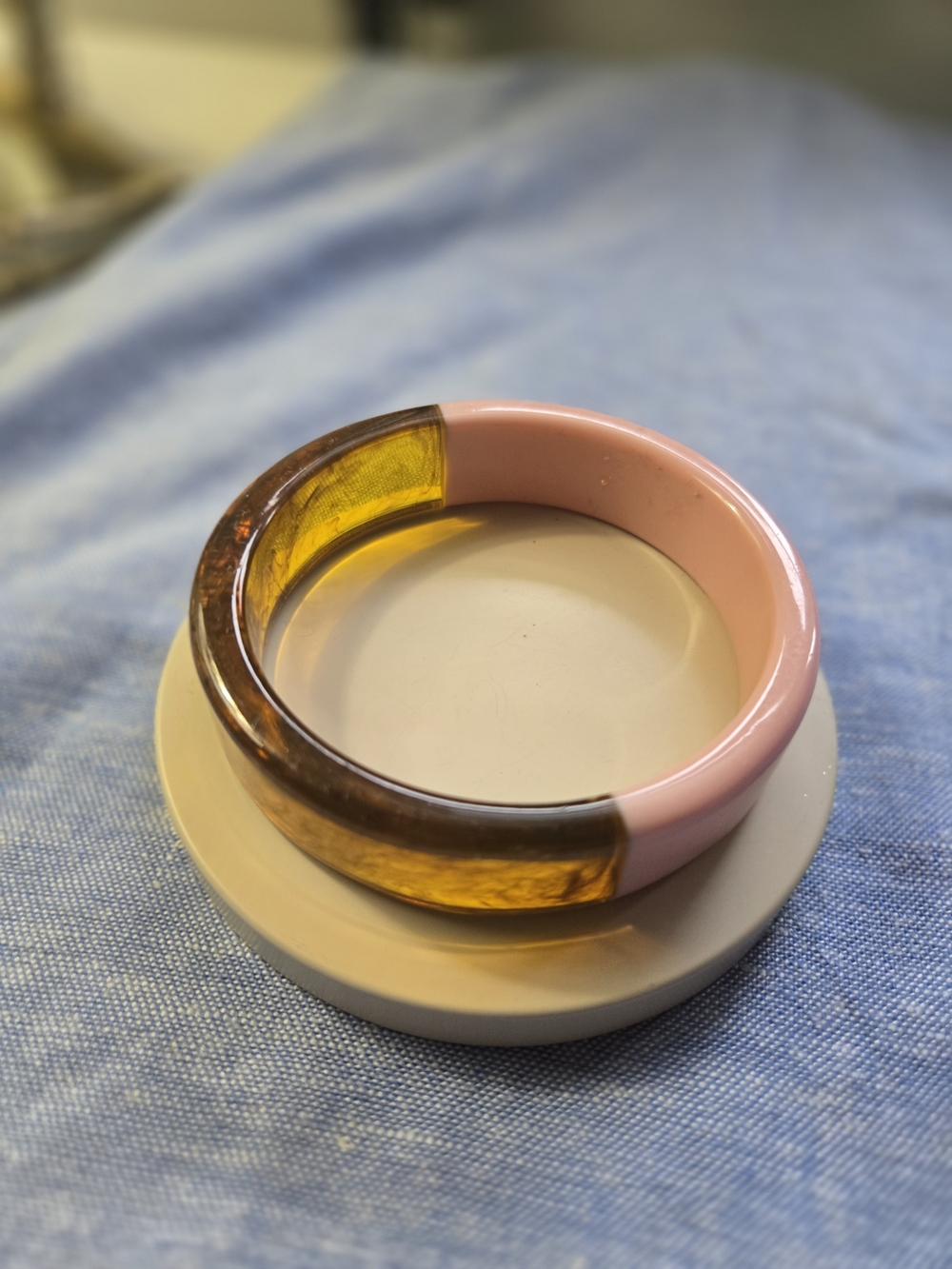 Pink and Amber Resin Two-Tone Bracelet